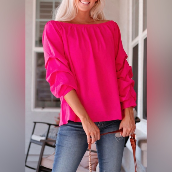 Tops Pleated Sleeve Off Shoulder Top Poshmark